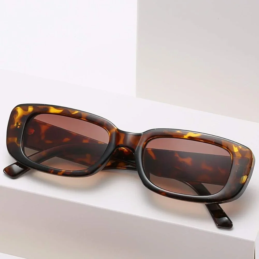 Trendy Rectangle Leopard Brown Sunglasses Women Men Retro Square Fashion Shades